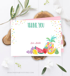 Editable Twotti Frutti Thank You Card Fruit Birthday Tutti Frutty Birthday Girl Summer Fruit Download Printable Template Digital Corjl 0139