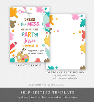 Editable Painting Party Invitation Art Party Birthday Invite Girl Pink Paint Craft Party Download Printable Template Digital Corjl 0319