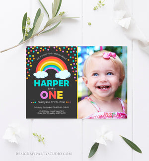 Editable Rainbow Birthday Invitation Kids Girl Boy Neutral Party Clouds Colorful Rainbow Colors Printable Corjl Template Digital 0106