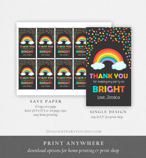 Editable Rainbow Favor Tags Rainbow Birthday Thank you tags Colorful Birthday Gift tags Rainbow Confetti Template PRINTABLE Corjl 0106