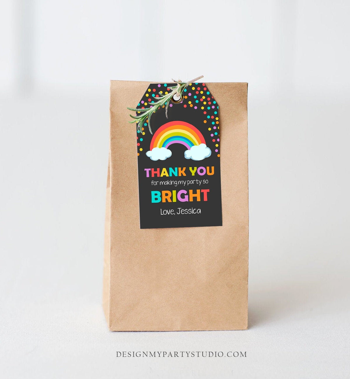 Editable Rainbow Favor Tags Rainbow Birthday Thank you tags Colorful Birthday Gift tags Rainbow Confetti Template PRINTABLE Corjl 0106