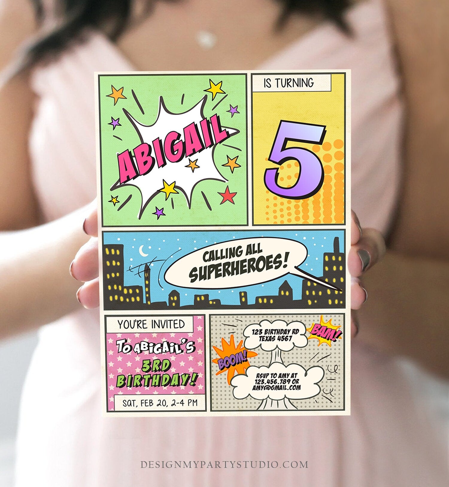 Editable Superheroes Birthday Invitation Superhero Birthday Invite Girl Comic Book Hero Calling All Download Printable Corjl Template 0300