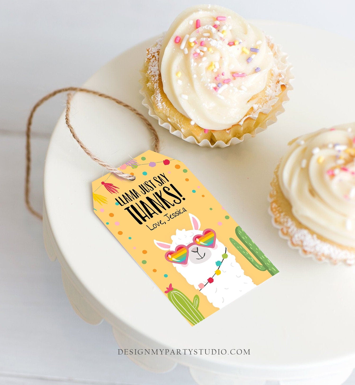 Editable Llama Favor Tags Llama Thank You Tags Fiesta Cactus Alpaca Mexican Llama Party Favor Tags Yellow Sunglasses Corjl Template 0079