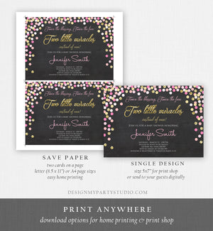 Editable Twin Girls Baby Shower Invitation Twin Girls Blush Pink and Blue Gold Confetti Boy Girl Shower Invite Template Download Corjl 0133