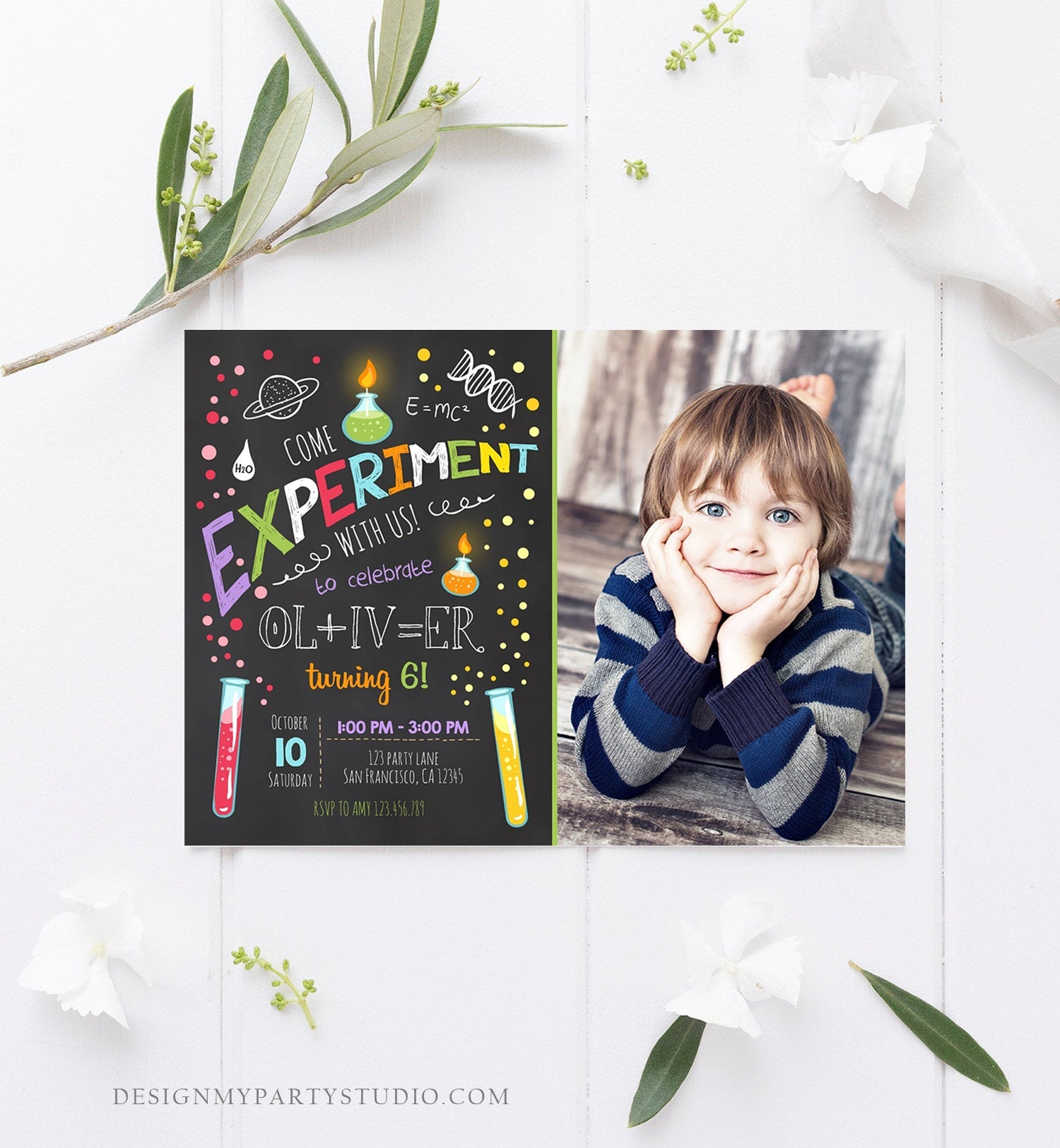 Editable Science Experiment Birthday Invitation Boy Experiment Party Mad Scientist Lab Slime Party Professor Corjl Template Printable 0094