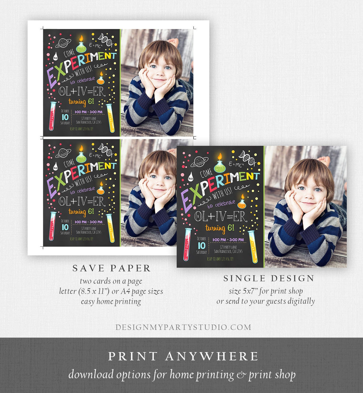 Editable Science Experiment Birthday Invitation Boy Experiment Party Mad Scientist Lab Slime Party Professor Corjl Template Printable 0094