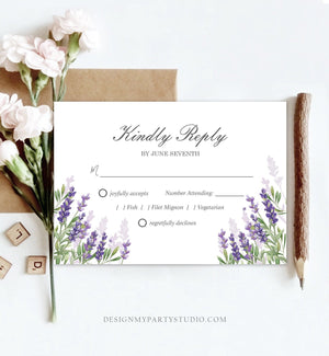 Editable Lavender RSVP Card Wedding Kindly Reply Response Card Greenery Foliage Boho Lilac Blush Purple Corjl Template Printable 0206