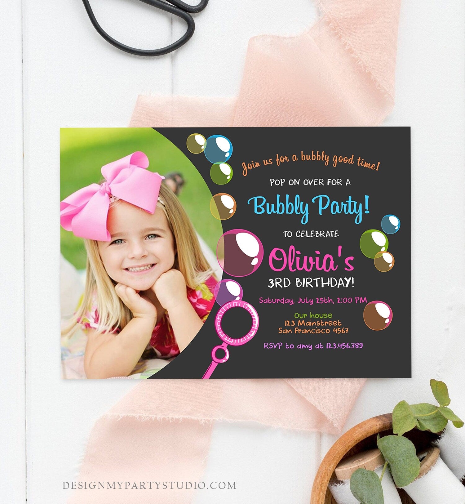 Editable Bubble Birthday Invitation Bubbles Birthday Party Invite Pop Girl Pink Purple Summer Download Printable Template Corjl Digital 0035