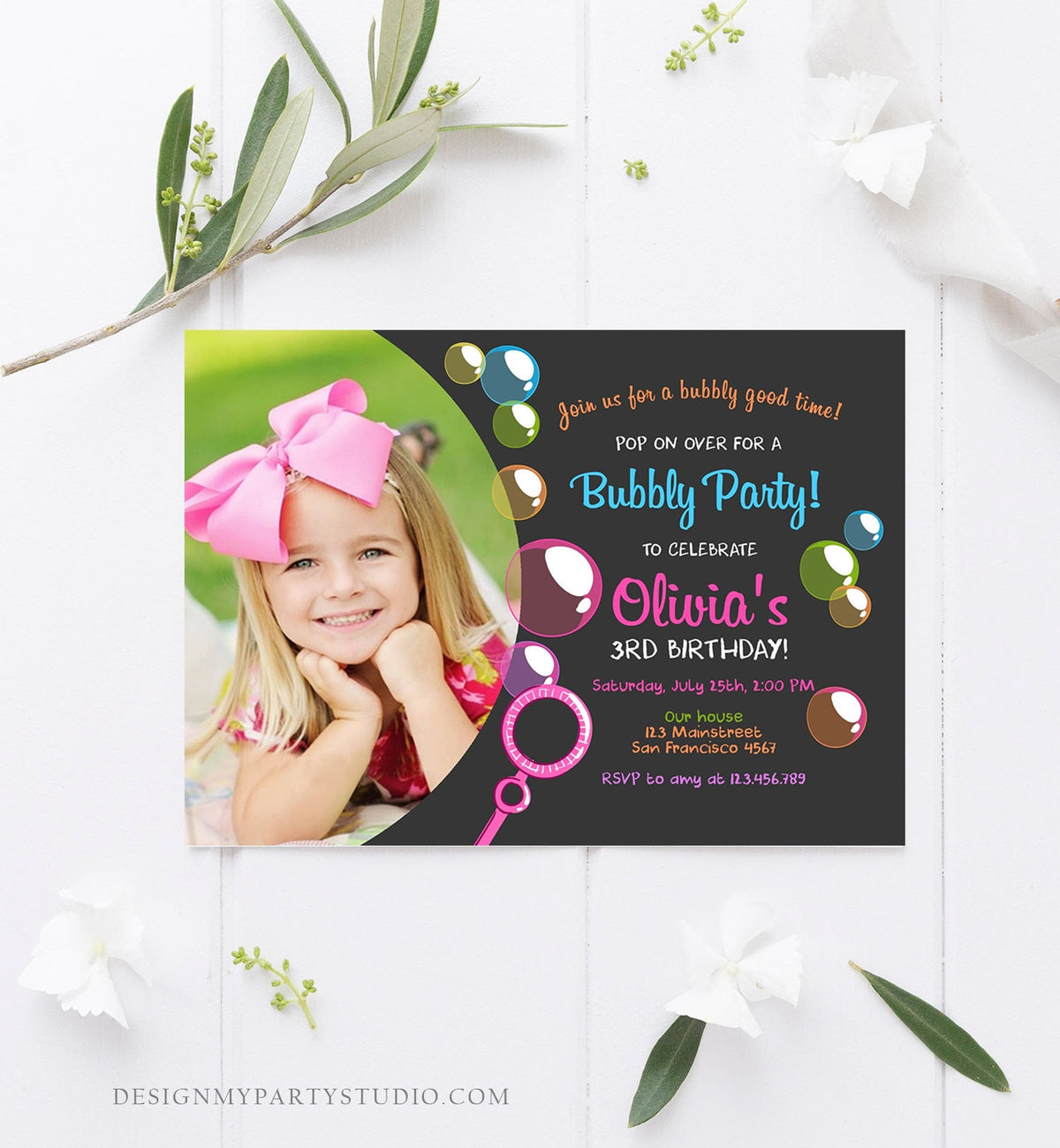 Editable Bubble Birthday Invitation Bubbles Birthday Party Invite Pop Girl Pink Purple Summer Download Printable Template Corjl Digital 0035