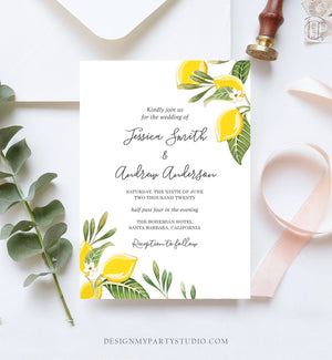 Editable Lemon Wedding Invitation Bohemian Citrus Rustic Greenery Summer Bridal Shower Lemonade Download Corjl Template Printable 0220
