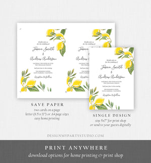 Editable Lemon Wedding Invitation Bohemian Citrus Rustic Greenery Summer Bridal Shower Lemonade Download Corjl Template Printable 0220