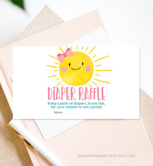 Editable Sunshine Diaper Raffle Ticket Ray of Sunshine Baby Shower Girl Pink Bow Game Little Sunshine Ticket Corjl Template Printable 0141