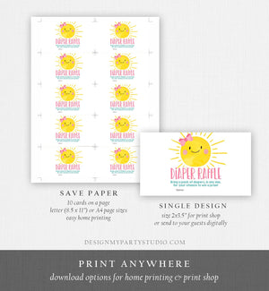 Editable Sunshine Diaper Raffle Ticket Ray of Sunshine Baby Shower Girl Pink Bow Game Little Sunshine Ticket Corjl Template Printable 0141