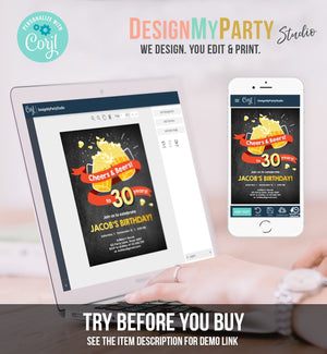 Editable Cheers and Beers Birthday Invitation ANY AGE Adult 30th 40th 50th Surprise Party Chalk Instant Download Corjl Template Printable