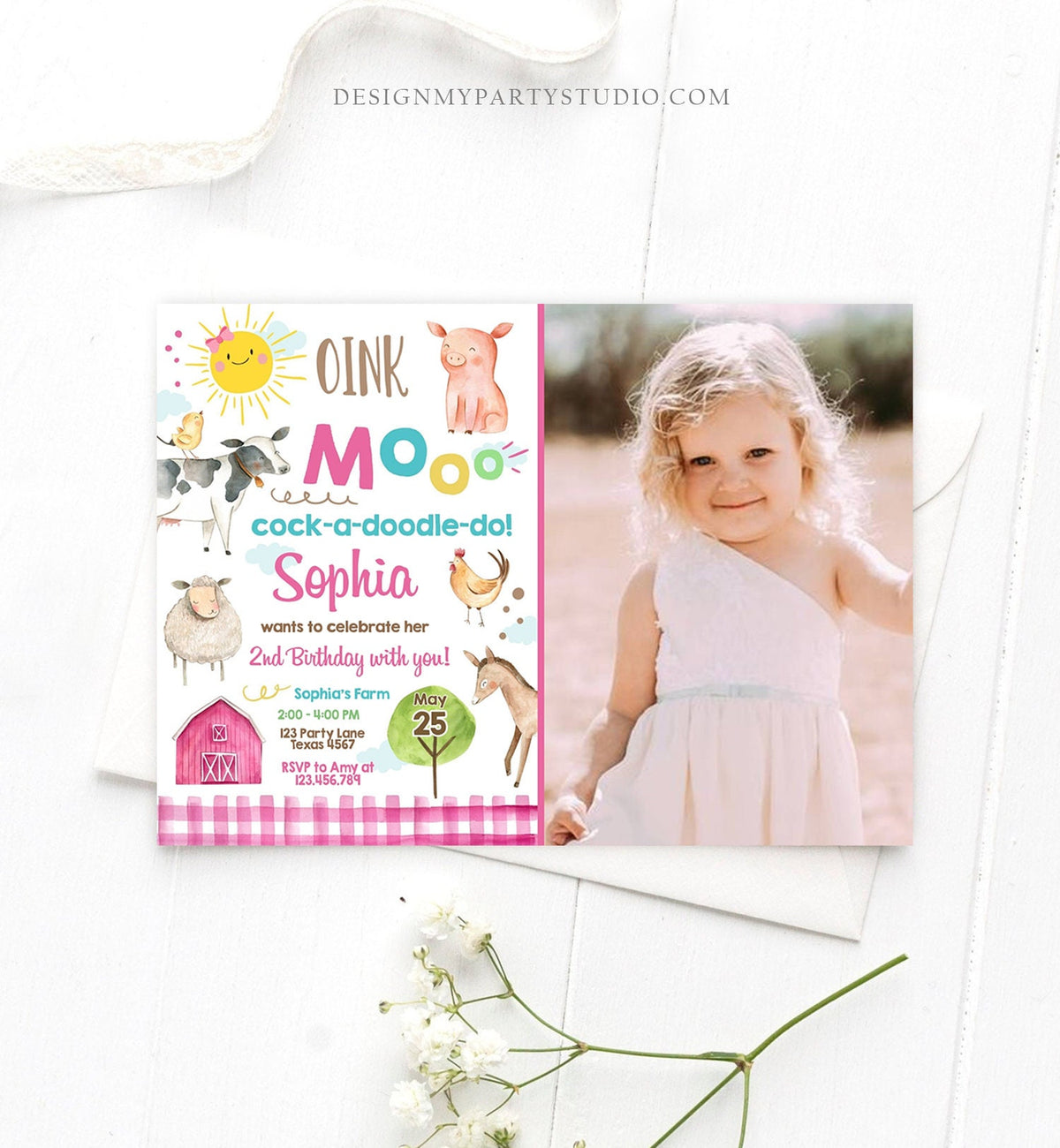 Editable Farm Birthday Invitation Girl Farm Animals Pink Barnyard Party Invite Download Printable Invitation Template Digital Corjl 0160