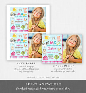 Editable Farm Birthday Invitation Girl Farm Animals Pink Barnyard Party Invite Download Printable Invitation Template Digital Corjl 0160