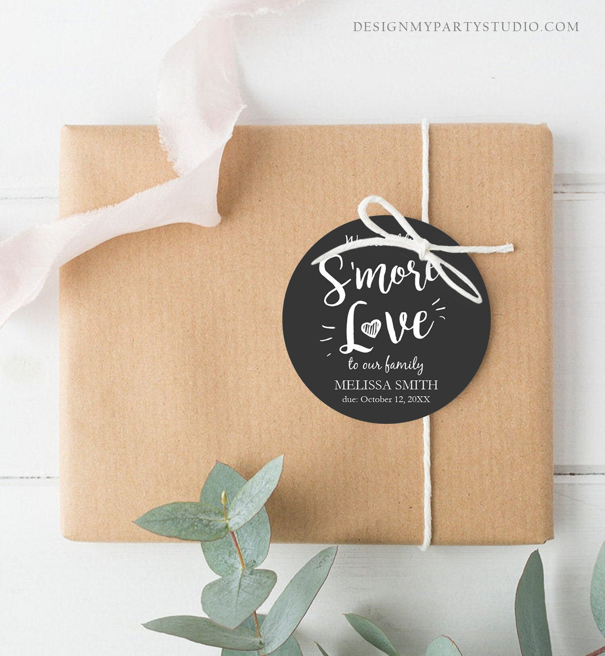 Editable Smore Love Favor Tag We Are Adding S&#39;more Love To Our Family Square Round Baby Shower Favors Download Corjl Template PRINTABLE 0276