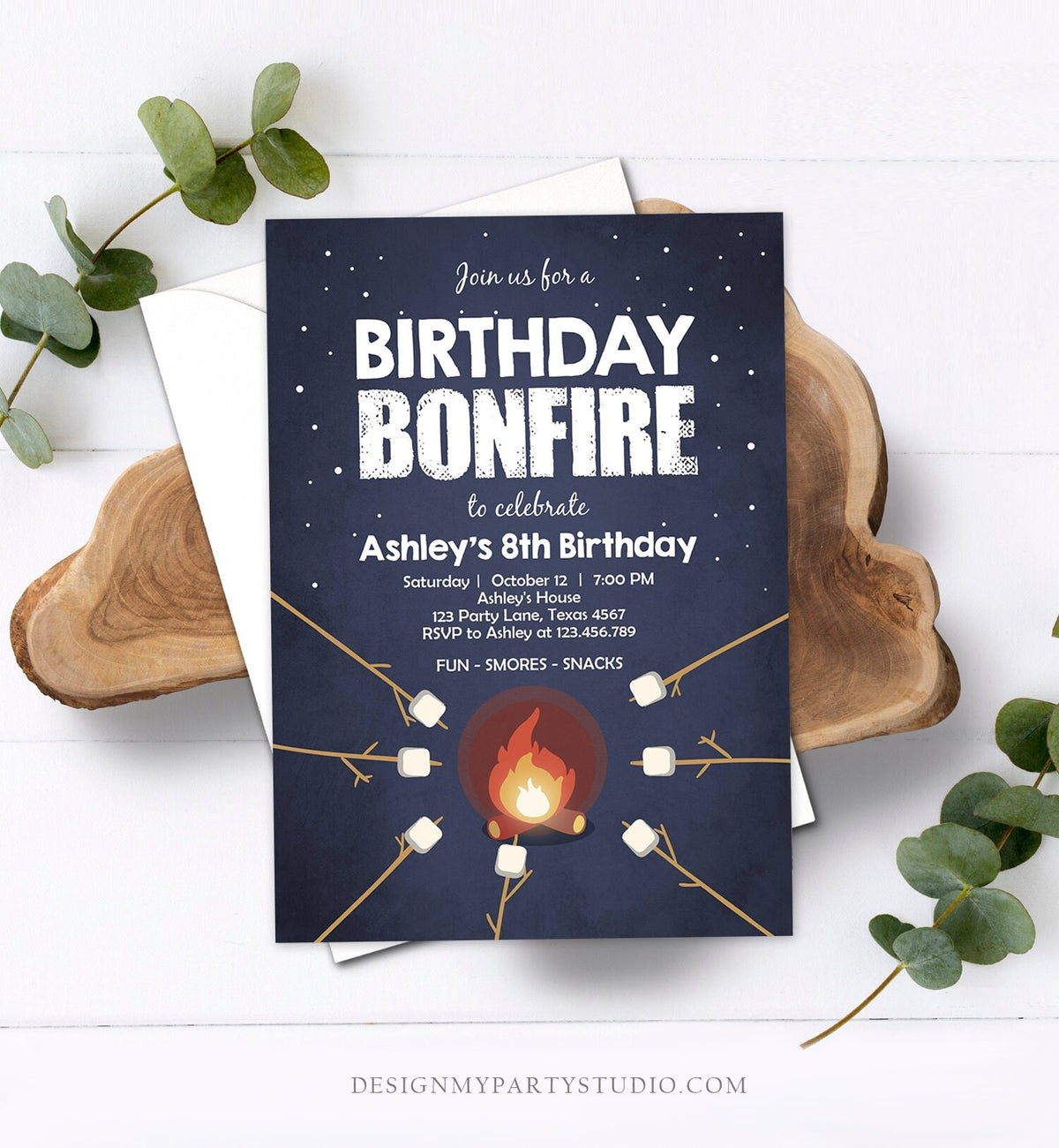 Editable Birthday Bonfire Invitation Camping Smore Fun Cookout Party S&#39;more Birthday Download Printable Invite Template Corjl Digital 0268