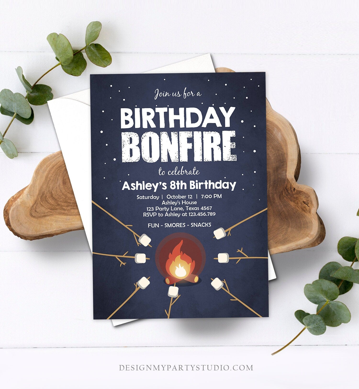 Editable Birthday Bonfire Invitation Camping Smore Fun Cookout Party S'more Birthday Download Printable Invite Template Corjl Digital 0268