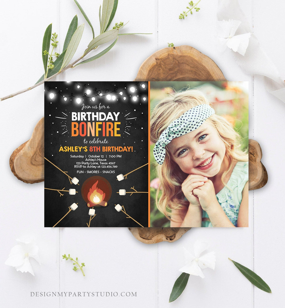 Editable Birthday Bonfire Invitation Camping Smore Fun Cookout Party S&#39;more Birthday Download Printable Invite Template Corjl Digital 0014