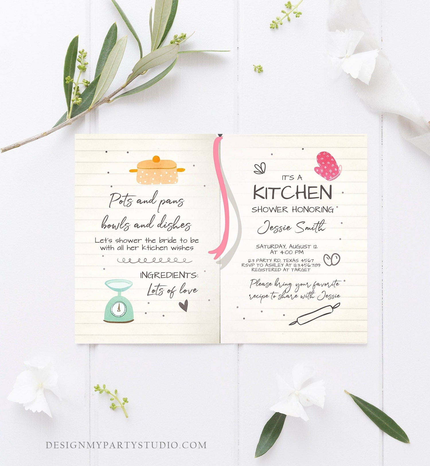 Editable Kitchen Bridal Shower Invitation Cooking Invite Stock the Kitchen Baking Birthday Chef Download Printable Template Corjl 0219
