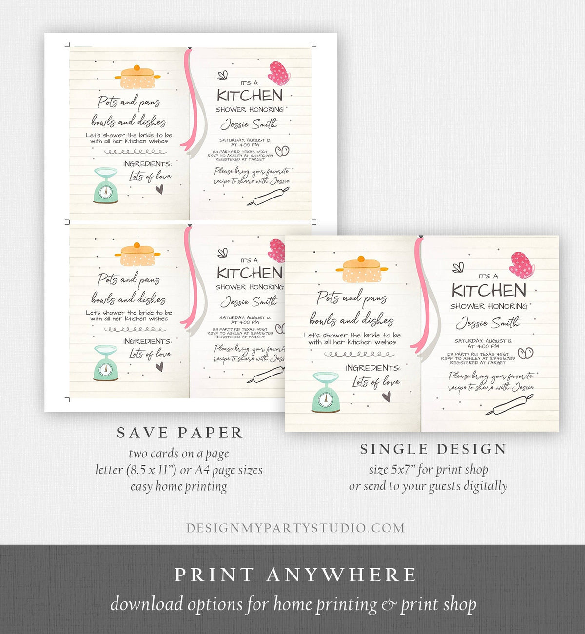 Editable Kitchen Bridal Shower Invitation Cooking Invite Stock the Kitchen Baking Birthday Chef Download Printable Template Corjl 0219