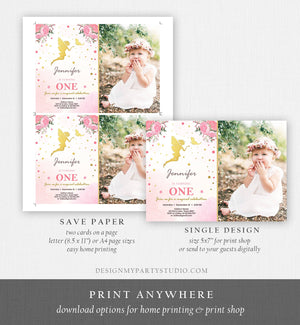 Editable Fairy Birthday invitation Magical Fairy Invite Fairy Party Girl Pink Gold Floral Download Printable Invitation Template Corjl 0208