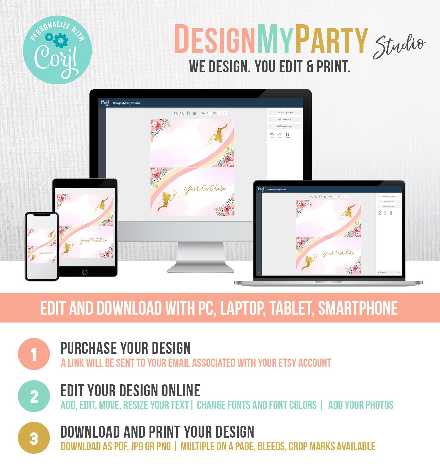 Editable Food Labels Rainbow Fairy Birthday Place Card Fairy Tent Card Escort Card Magical Birthday Girl Pink Gold Floral emplate Corjl 0208