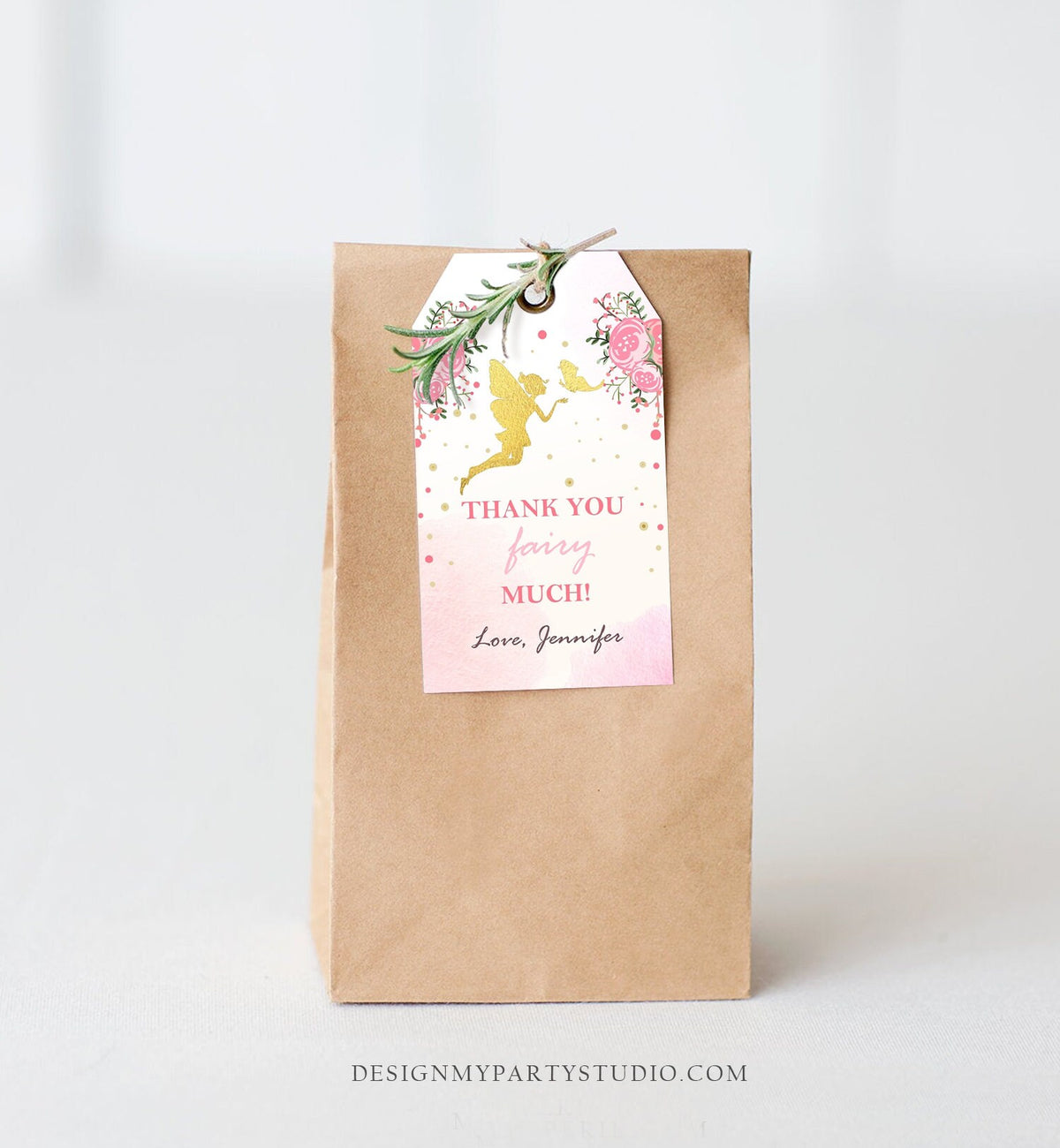 Editable Fairy Favor Tags Fairy Thank you Tags Magical Fairy Birthday Gift Tags Pink and Gold Floral Butterfly Template Corjl PRINTABLE 0208