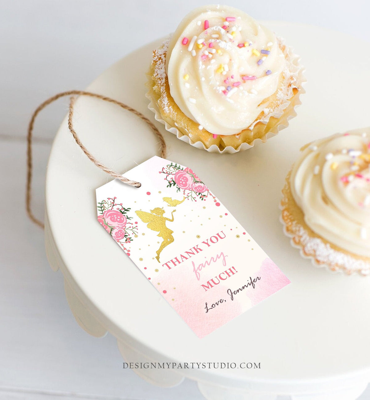 Editable Fairy Favor Tags Fairy Thank you Tags Magical Fairy Birthday Gift Tags Pink and Gold Floral Butterfly Template Corjl PRINTABLE 0208