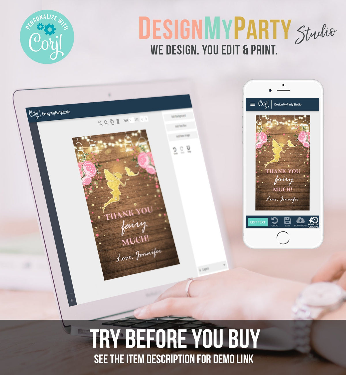 Editable Fairy Favor Tags Fairy Thank you Tags Magical Fairy Birthday Gift Tags Pink and Gold Floral Butterfly Template Corjl PRINTABLE 0208