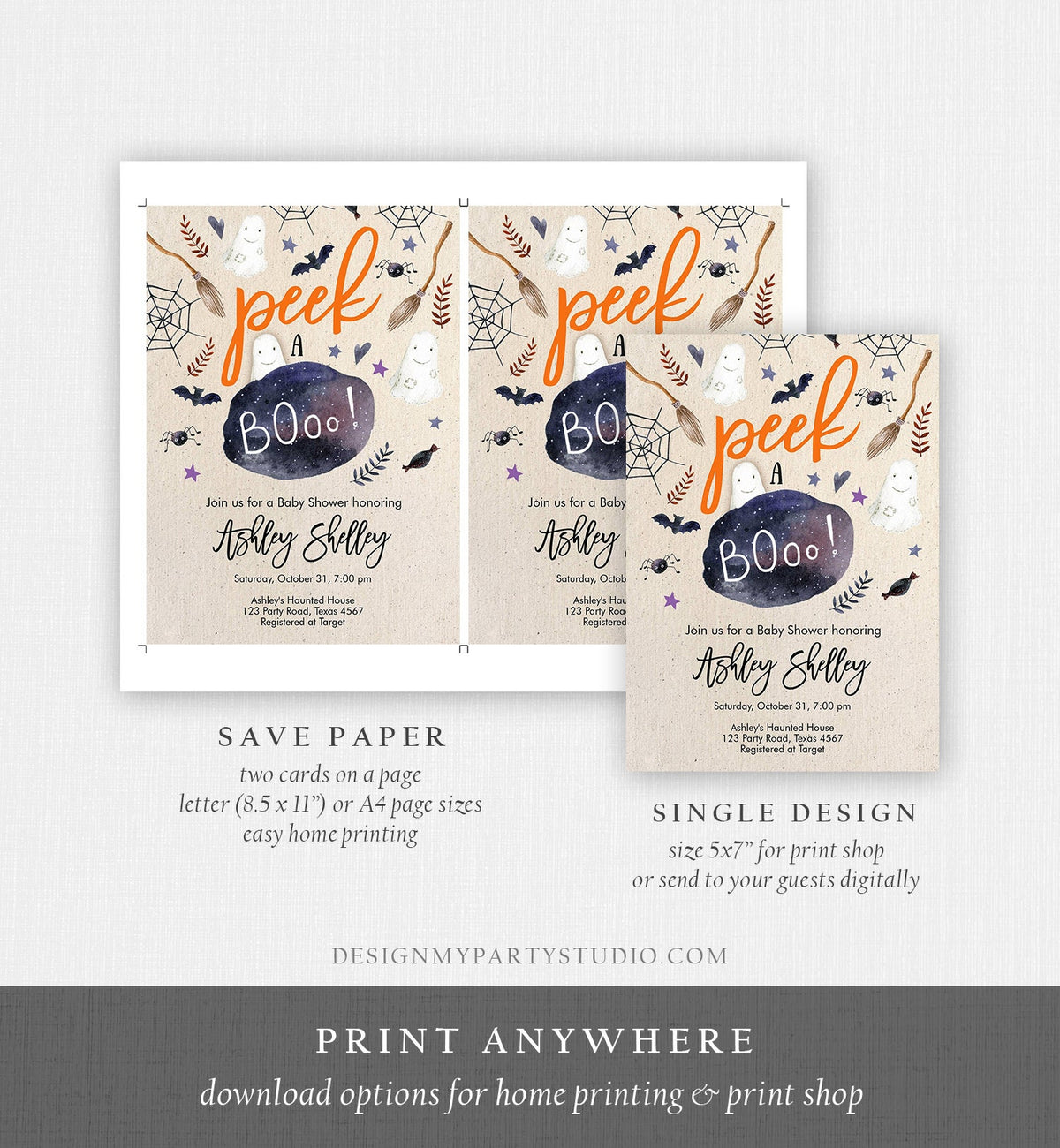 Editable Peek A Boo Baby Shower Invitation Cute Halloween Baby Shower Couples Shower Invite Gender Neutral Printable Template Corjl 0199