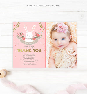 Editable Bunny Thank You Card Some Bunny Birthday Thank you Note Pink Gold Baby Shower Spring Download Printable Template Corjl Digital 0104
