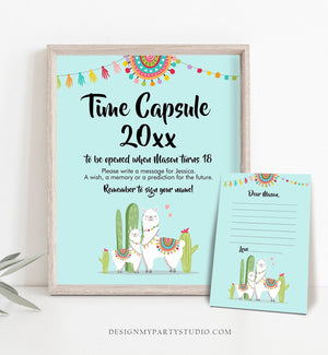 Editable Llama Time Capsule Birthday Fiesta Llama Baby Shower Guestbook Wishes for Baby Shower Blue Baby Boy Corjl Template Printable 0079