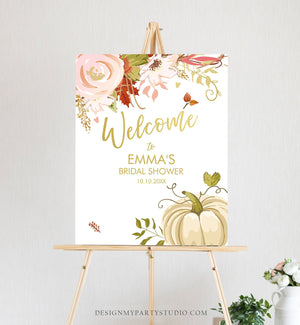 Editable Pumpkin Welcome Sign Fall in Love Autumn Bridal Shower Wedding Baby Shower Birthday Table Sign Rustic Floral Corjl Template 0176