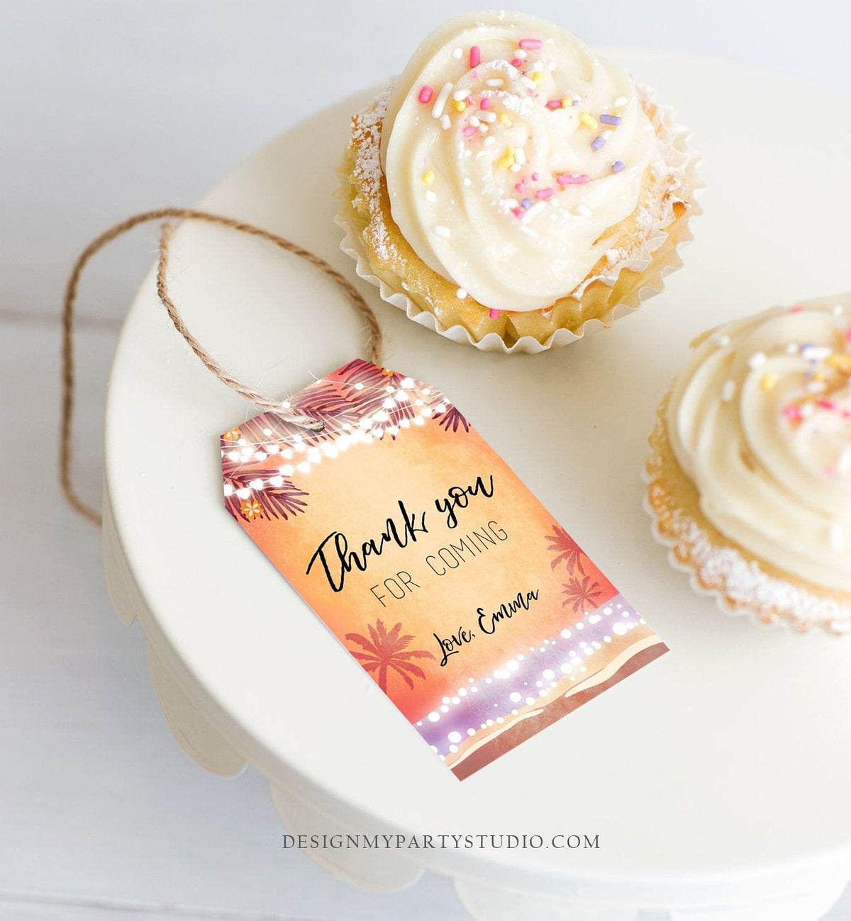 Editable Tropical Havana Favor Tags Thank You Tag Birthday Bridal Shower Cuban Sea Beach Dancing Party Palm Pink Orange Corjl Template 0287