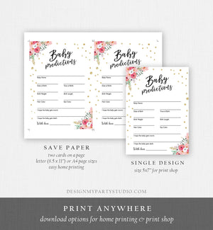 Editable Baby Predictions Game Card Shower Activity Baby Girl Floral Pink and Gold Baby Shower Game Template PRINTABLE Corjl 0030 0318