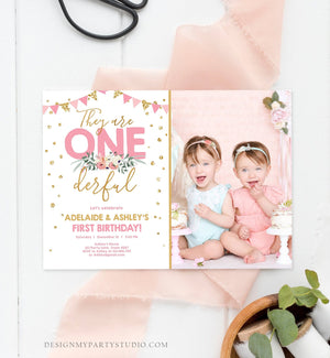 Editable Onederful Birthday Invitation Girls First Birthday Party They Are Onederful Pink Gold 1st Download Corjl Template Printable 0165