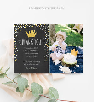 Editable Thank You Card Wild One Thank you Note Black Gold Crown Wild Things Boy Birthday Download Printable Template Corjl Digital 0099