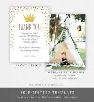 Editable Thank You Card Wild One Thank you Note White Gold Crown Wild Things Boy Birthday Download Printable Template Corjl Digital 0099