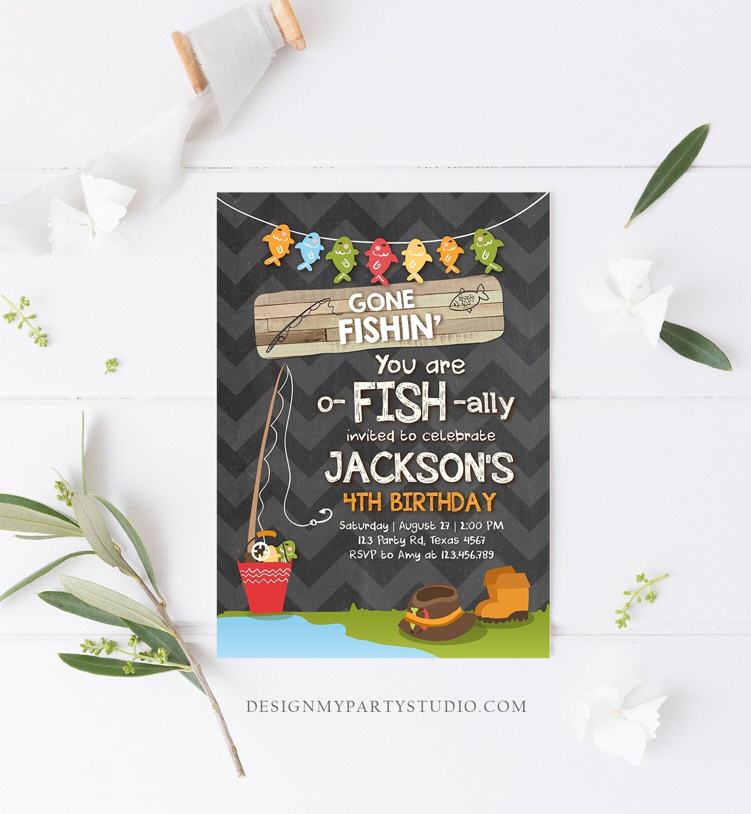 Editable Fishing Birthday Invitation Boy o-Fish-Ally Reeling the Big O - Design My Party Studio editable-fishing-birthday-invitation-boy-o-fish-ally-reeling-the-big-o-design-my-party-studio
