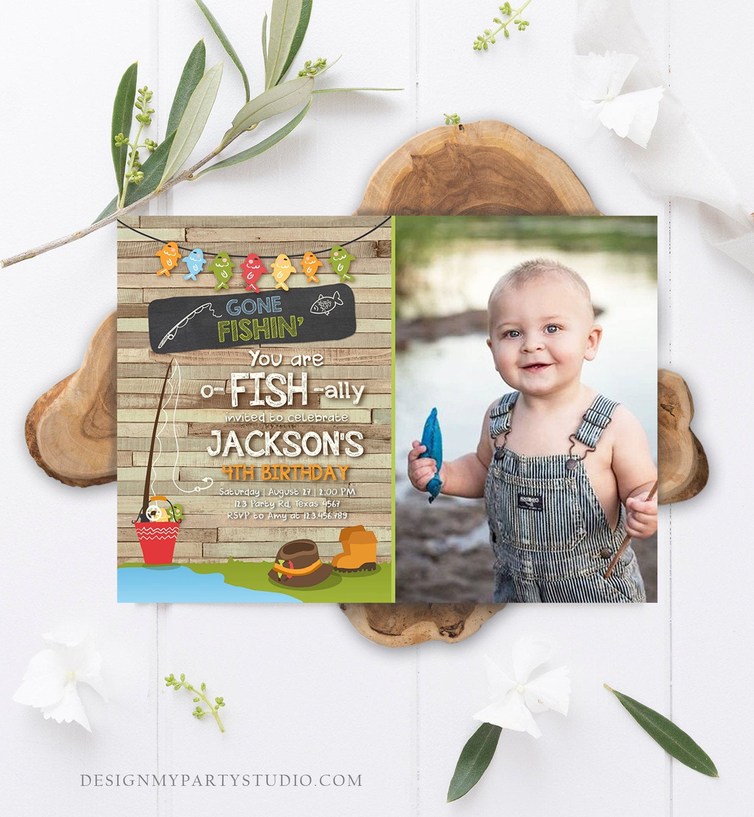 Editable Fishing Birthday Invitation Boy o-Fish-Ally Reeling the Big O - Design My Party Studio for Free Printable Fishing Birthday Invitations