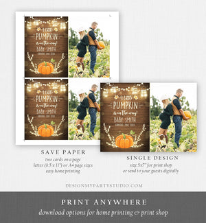 Editable Pumpkin Pregnancy Announcement Little Pumpkin On The Way Fall Wood Autumn Baby Arriving Download Corjl Template Printable 0015