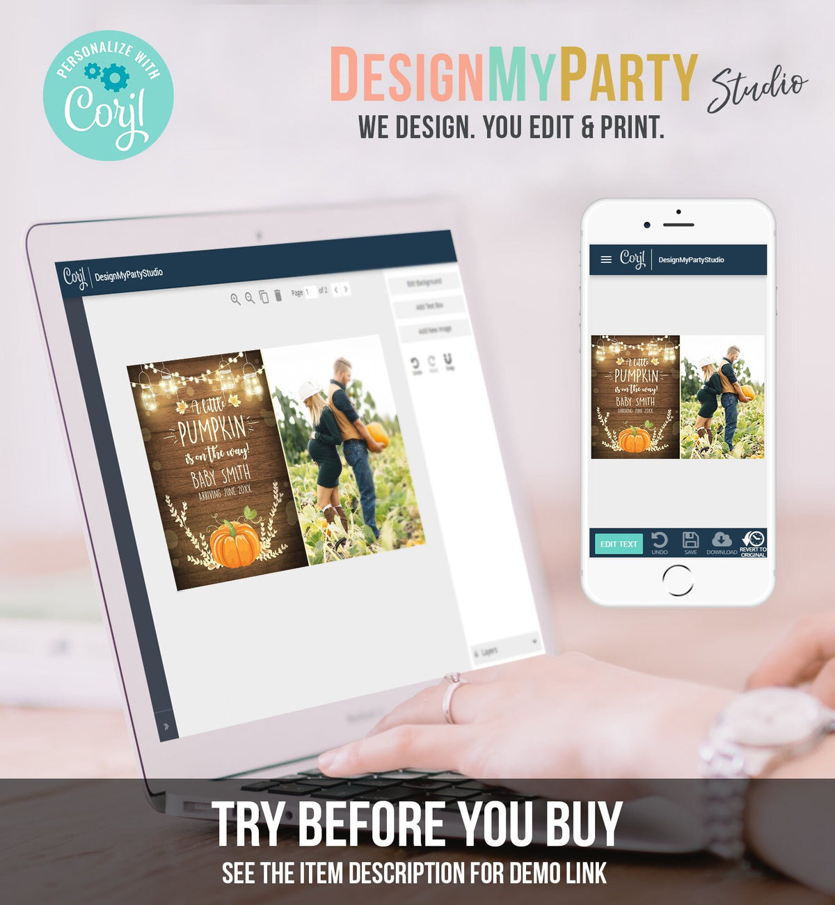 Editable Pumpkin Pregnancy Announcement Little Pumpkin On The Way Fall Wood Autumn Baby Arriving Download Corjl Template Printable 0015