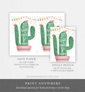 Editable Cactus Fiesta Birthday Invitation Pink Girl First Birthday Succulent 1st Mexican Fiesta and Fun Corjl Template Printable 0255