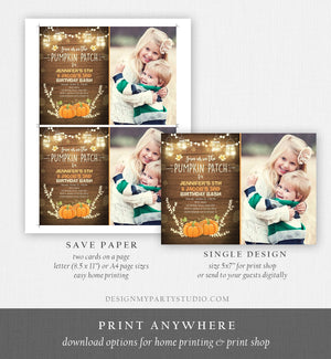 Editable Little Pumpkins Birthday Invitation Orange Pumpkins Patch Autumn Fall Rustic Boy Girl Twins Twin Corjl Invitation Printable 0015