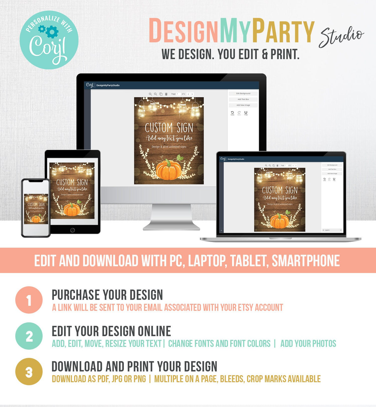 Editable Pumpkin Custom Sign Orange Pumpkin Table Sign Autumn Fall Decor Halloween Thanksgiving Party 8x10 Corjl Template Printable 0015