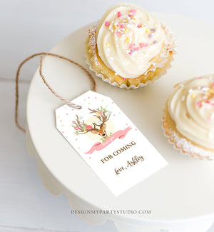 Editable Little Deer Favor Tags Birthday Floral Woodland Thank you Tag Pink Gold Label Gift Deer Baby Shower template PRINTABLE Corjl 0060