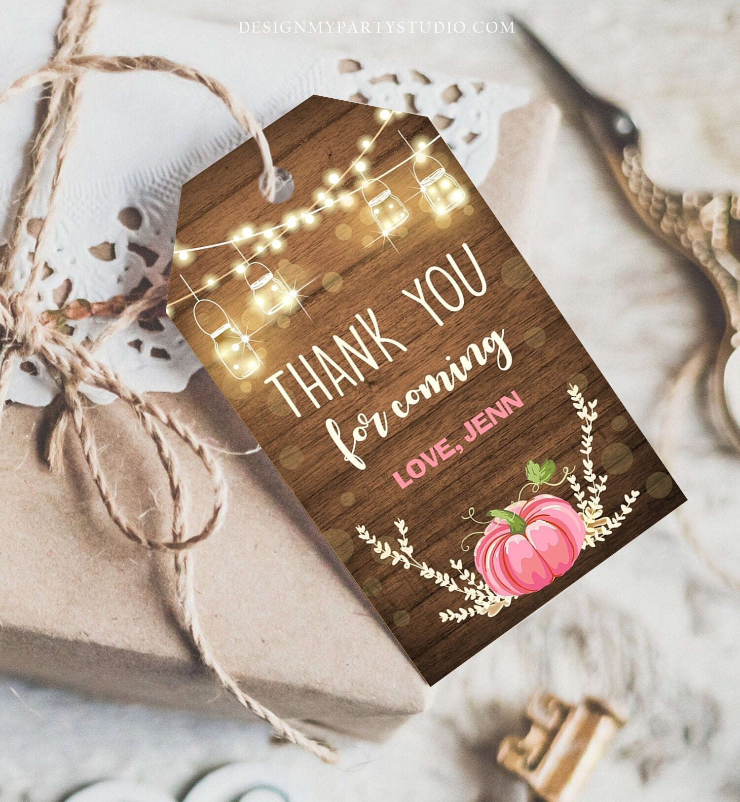 Editable Little Pumpkin Favor Tag Thank You Tag Birthday Baby Shower Rustic Wood Fall Autumn Pumpkin Download Corjl Template Printable 0015