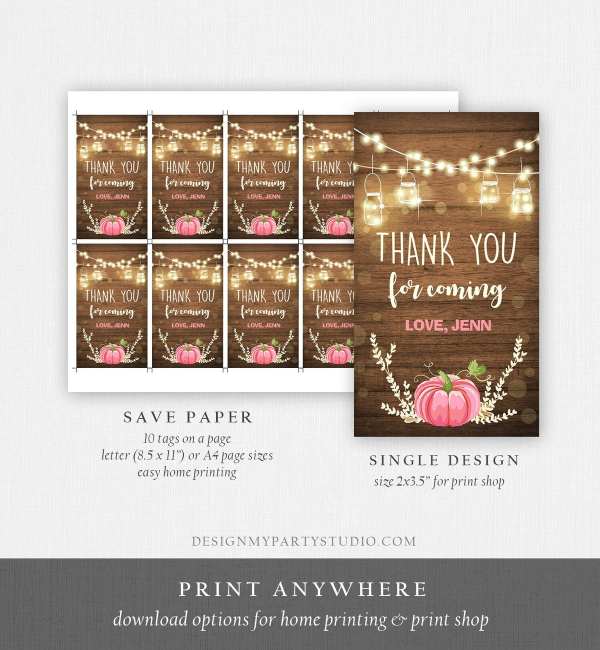 Editable Little Pumpkin Favor Tag Thank You Tag Birthday Baby Shower Rustic Wood Fall Autumn Pumpkin Download Corjl Template Printable 0015